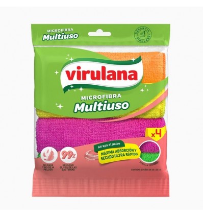 PAÑO VIRULANA MICROFIBRA MULTIUSO X4
