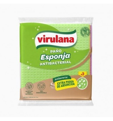 PAÑO ESPONJA VIRULANA ANTIBACTERIAL X3